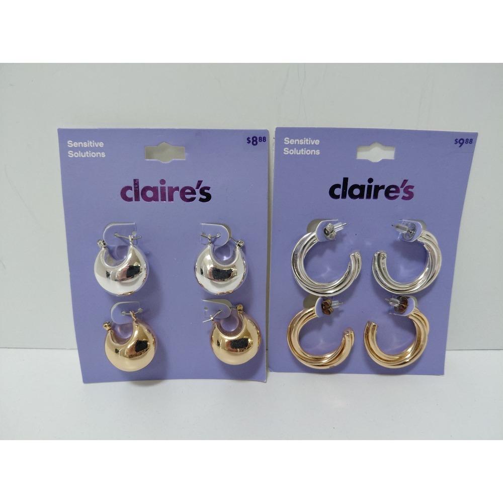 Claire's Sensitive Solutions‎ Hoop Earring Set Silver Gold Tone Chunky 4PK